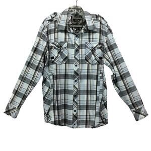 BKE Buckle Black Label Shirt Men's Large Slim Fit Snap Plaid Long Sleeve Graphic